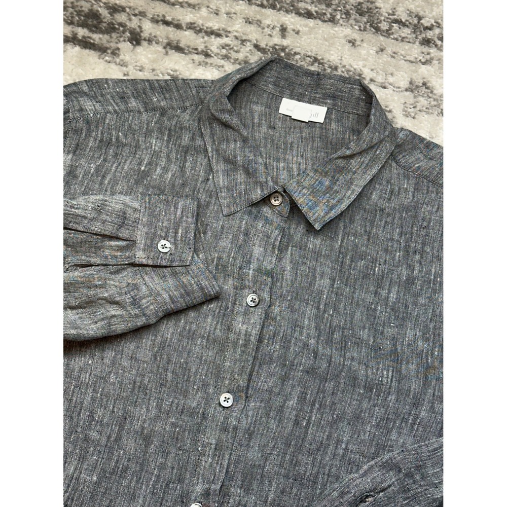 J. Jill Button Down Shirt Womens L Gray Love Linen Long Sleeve Casual Top